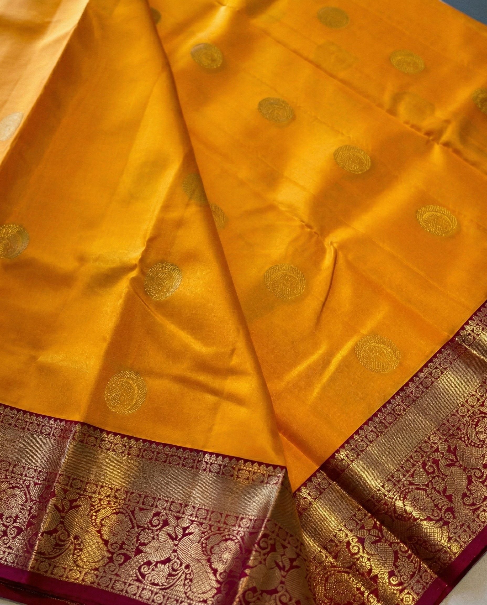 Dhanvi - Festive Mustard Silk Saree with Gold Zari Work