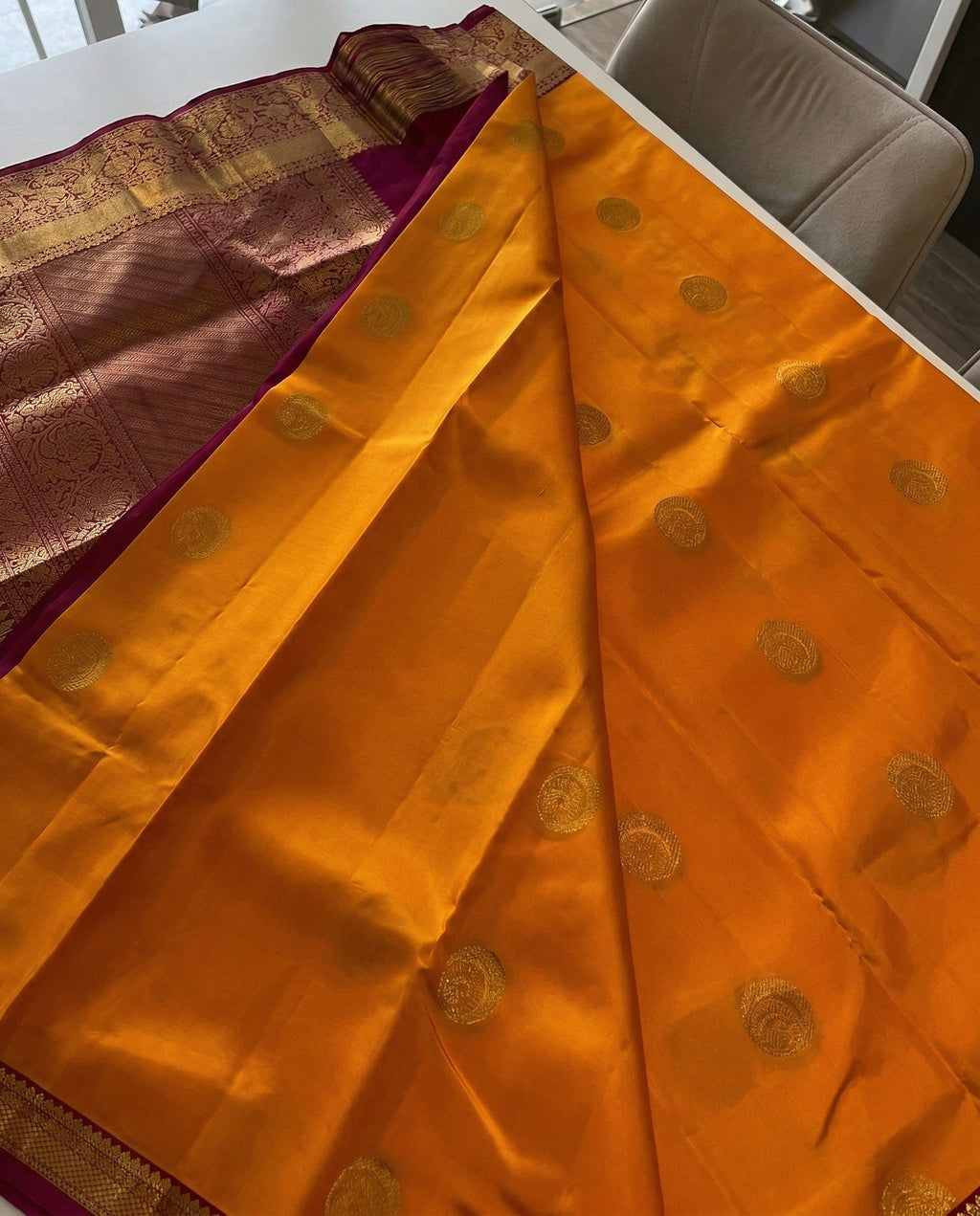 Dhanvi - Festive Mustard Silk Saree with Gold Zari Work