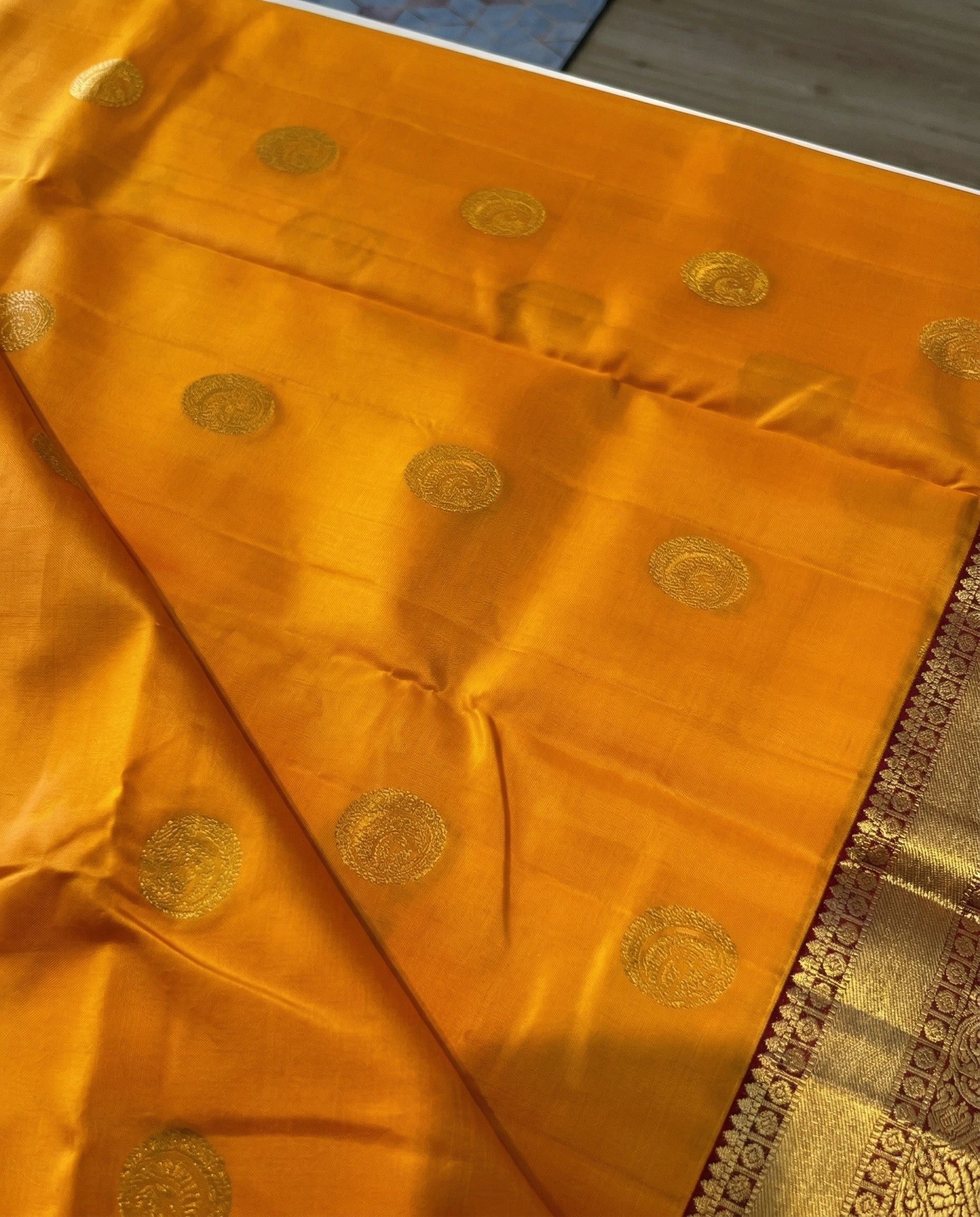 Dhanvi - Festive Mustard Silk Saree with Gold Zari Work