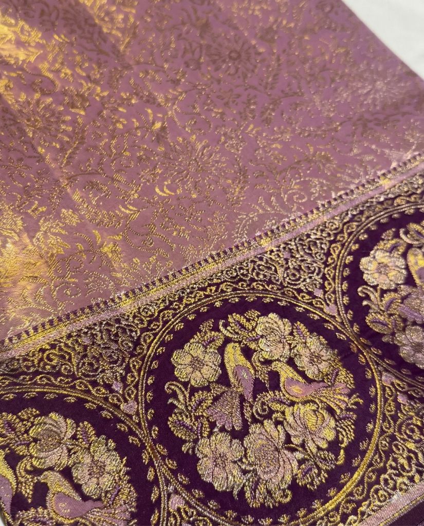 Khushboo - Lavender Banarasi Silk Saree with Rich Wine Zari Border