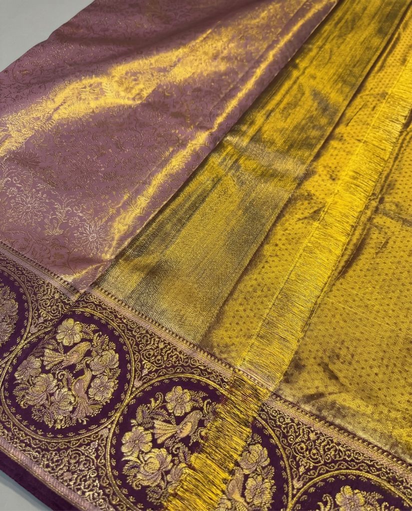Khushboo - Lavender Banarasi Silk Saree with Rich Wine Zari Border