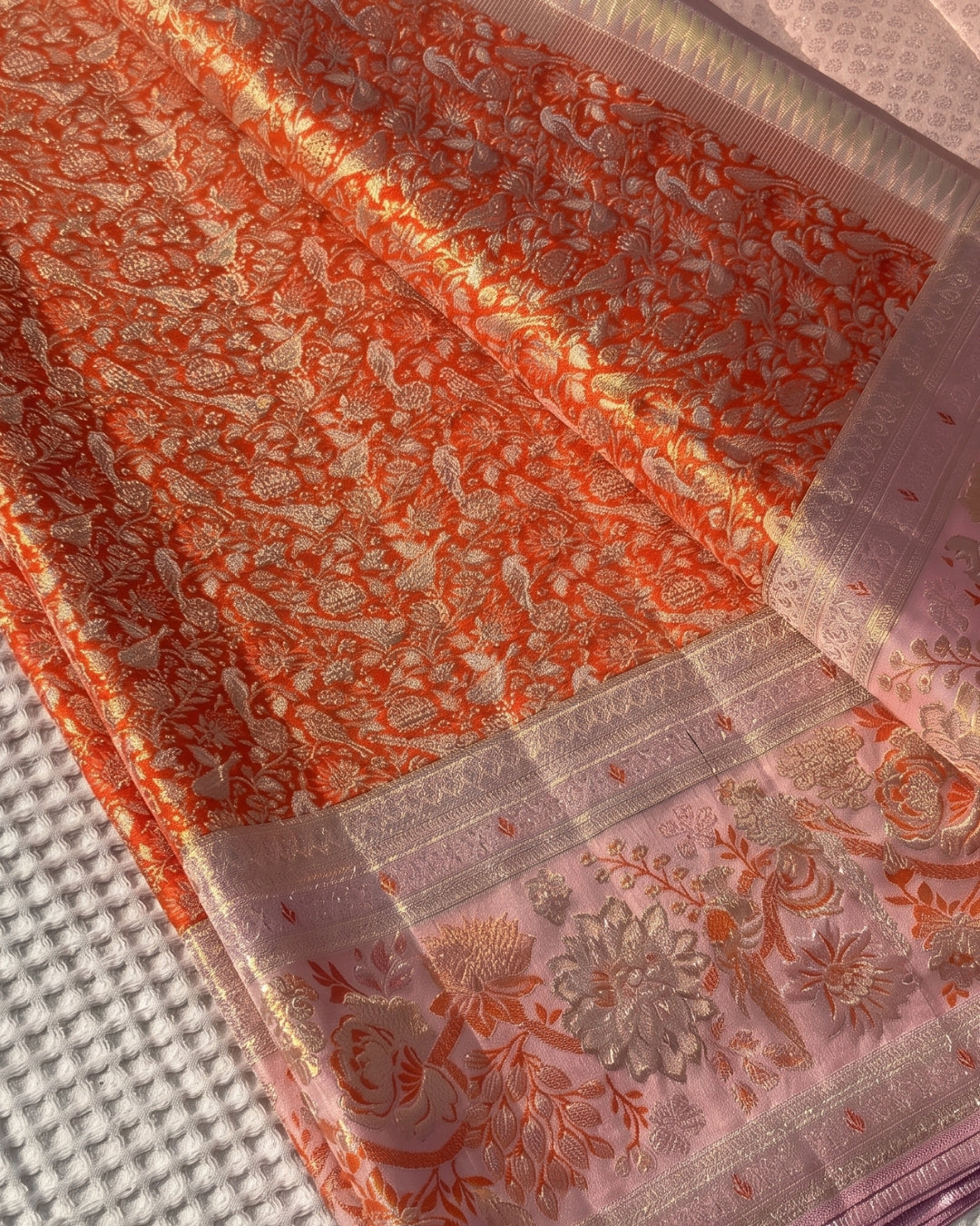Fiza - Coral Bloom Banarasi Silk Blend Saree
