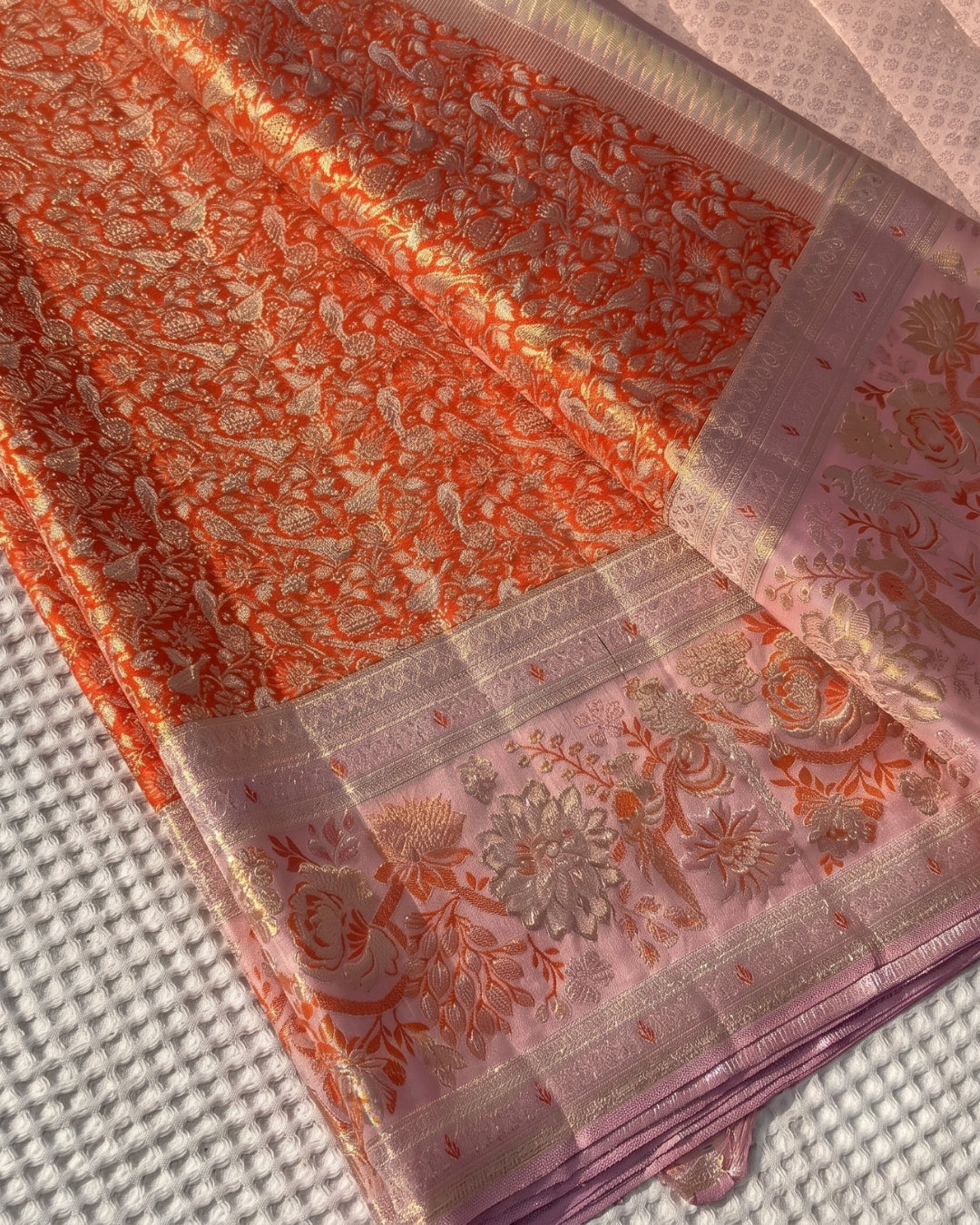 Fiza - Coral Bloom Banarasi Silk Blend Saree
