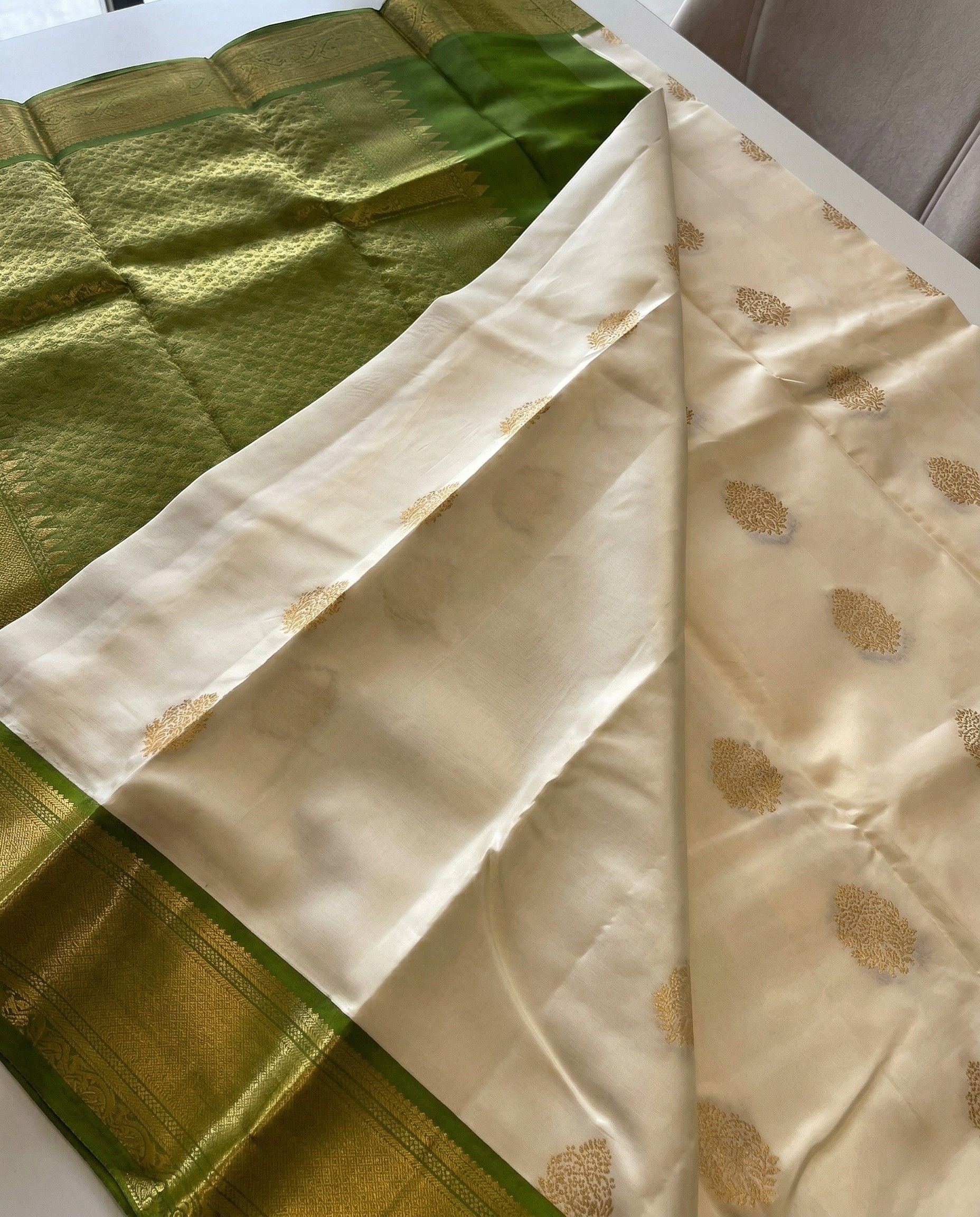 Darshana - Green Gold Kanjivaram Style Saree with Rich Zari Border