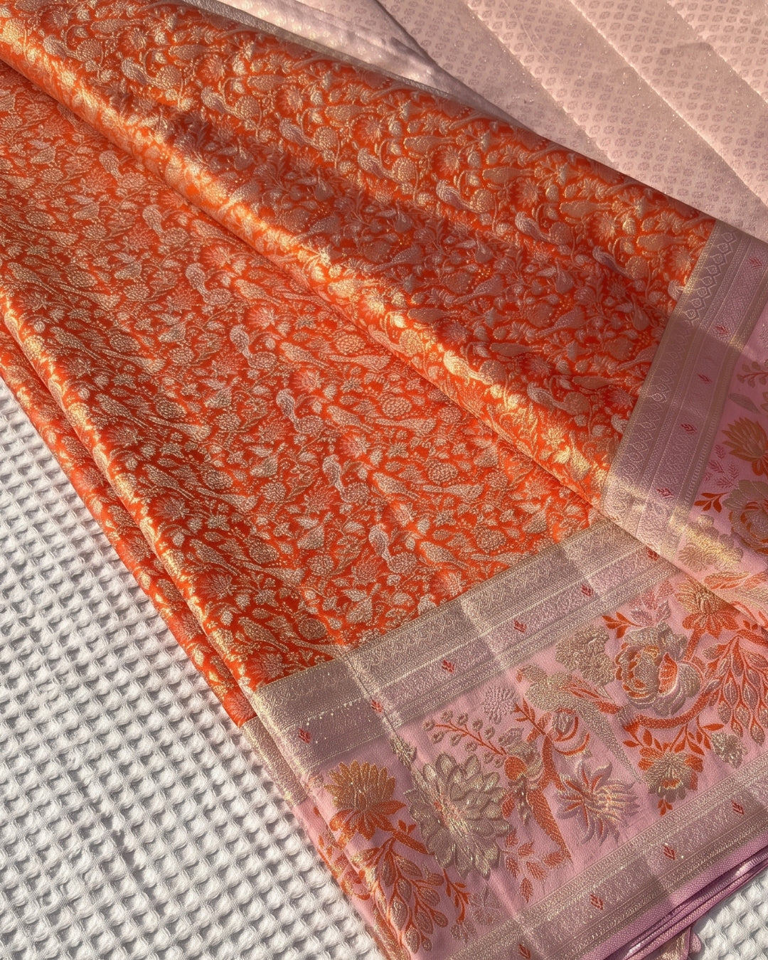 Fiza - Coral Bloom Banarasi Silk Blend Saree
