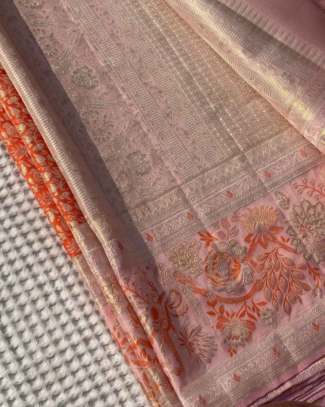 Fiza - Coral Bloom Banarasi Silk Blend Saree