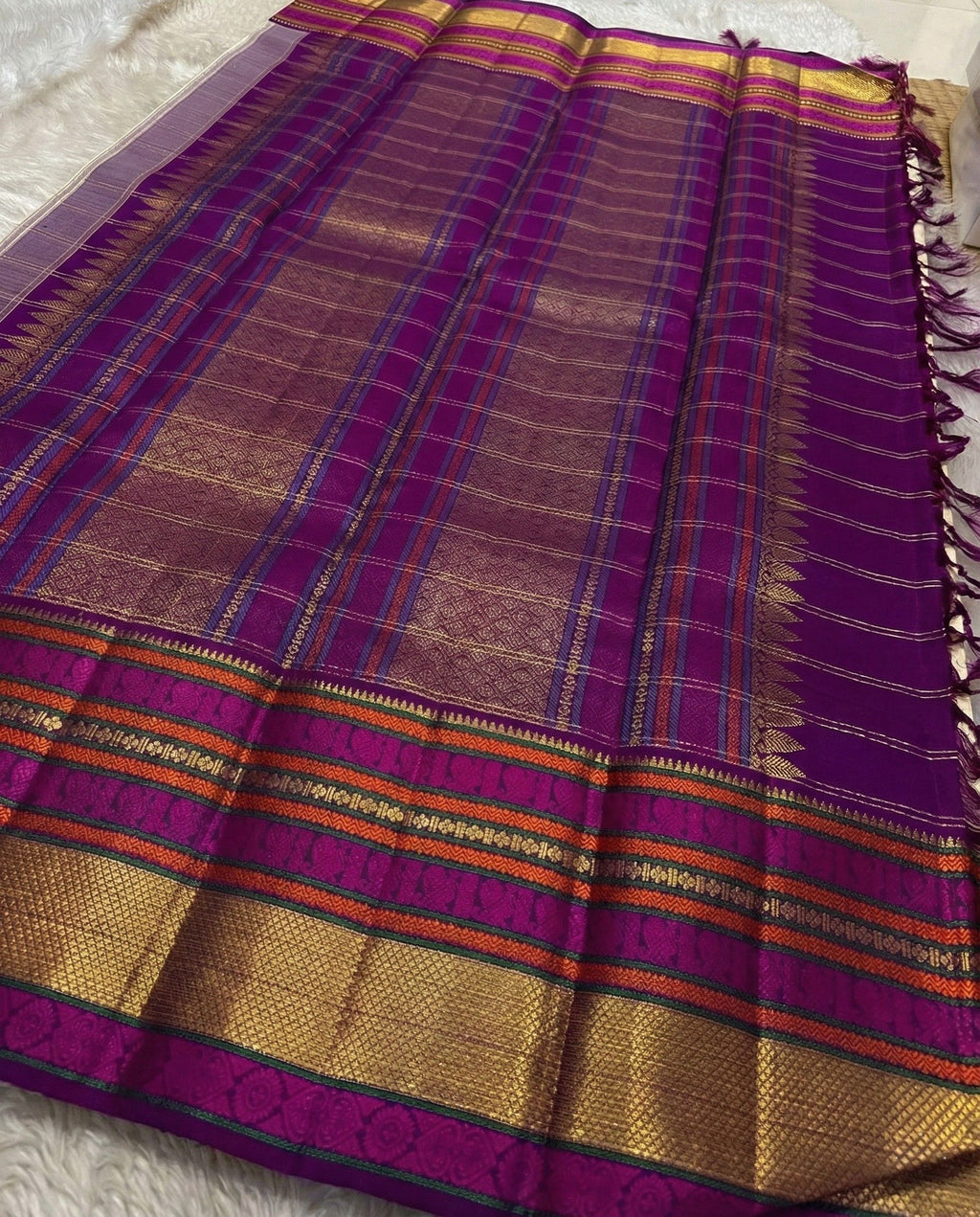 Vaidehi – purple ivory kanjivaram handloom silk saree