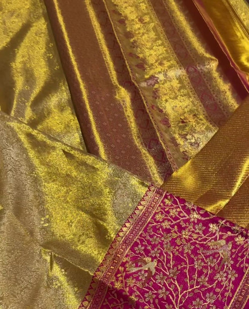 Kajal - Rani Pink Banarasi Silk Saree with Rich Gold Zari