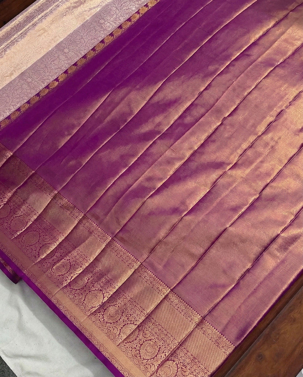 Jivika – Blush Pink & Purple Semi Kanchipuram Tissue Bridal Silk Saree