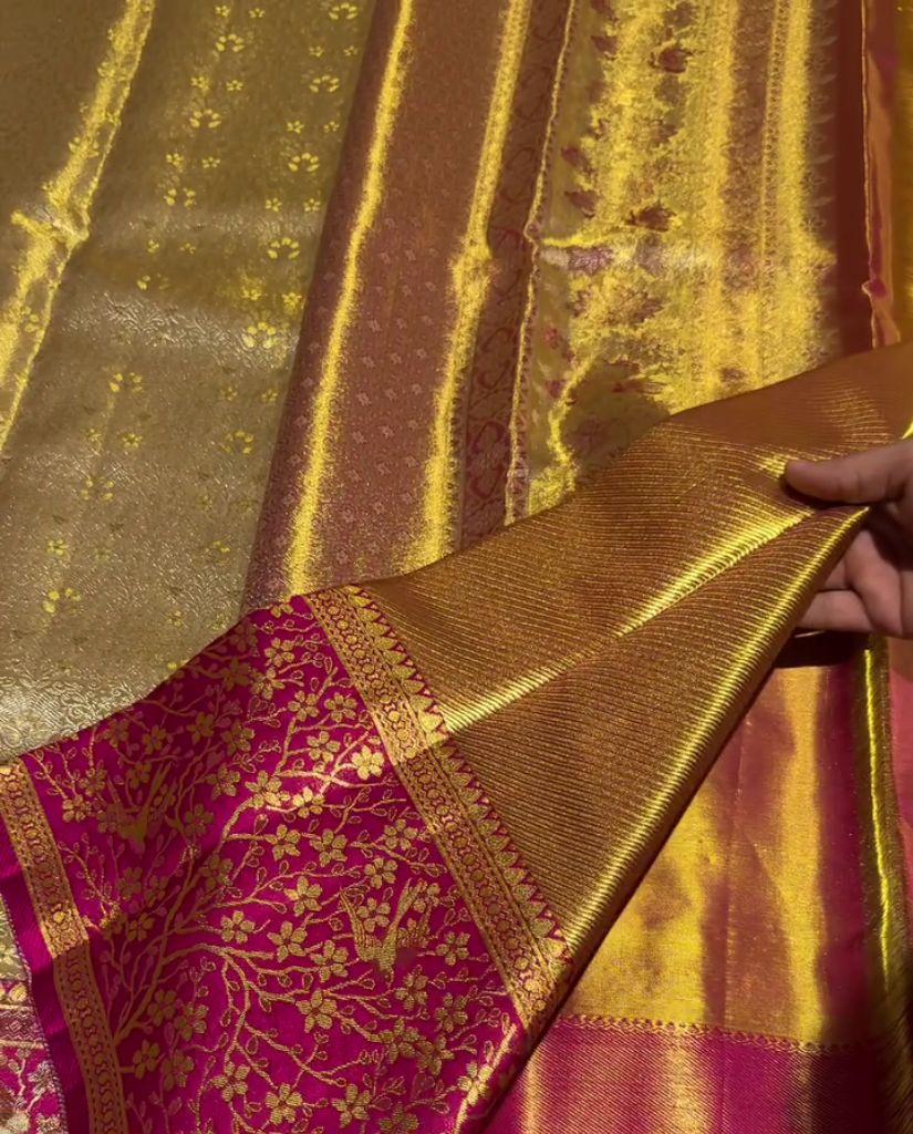 Kajal - Rani Pink Banarasi Silk Saree with Rich Gold Zari