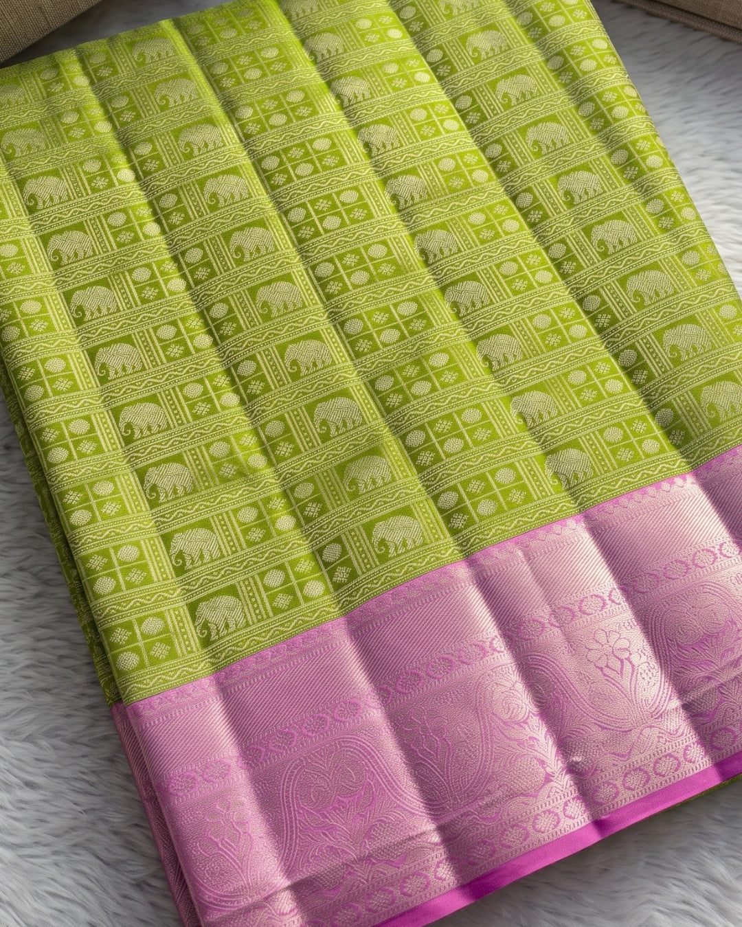 Grishma - Parrot Green Kanjivaram Silk Blend Saree