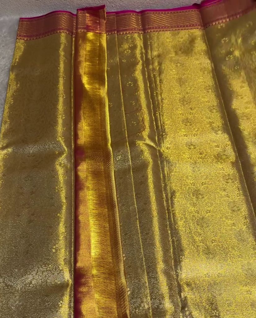 Kajal - Rani Pink Banarasi Silk Saree with Rich Gold Zari