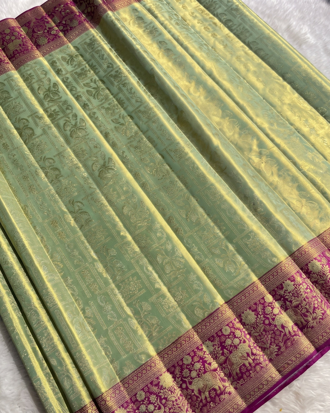 Farah - Premium Mint Green Banarasi Silk Saree