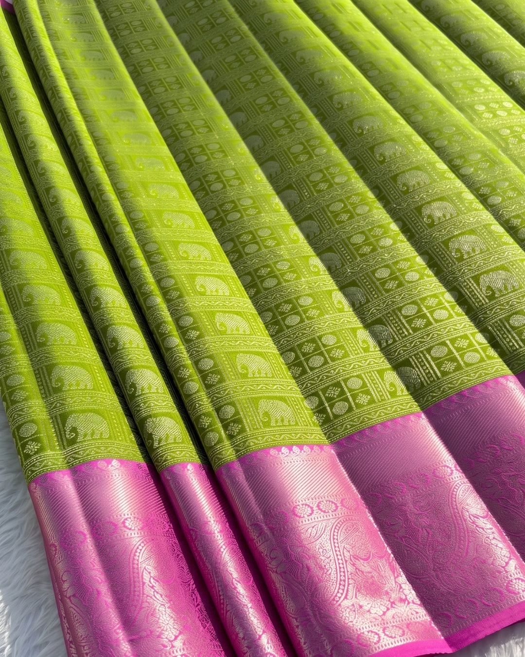 Grishma - Parrot Green Kanjivaram Silk Blend Saree