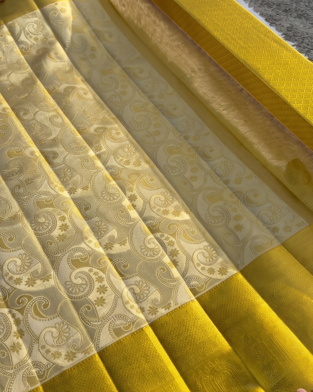 Gunjan - Mustard Yellow Kanjivaram Silk Blend Saree