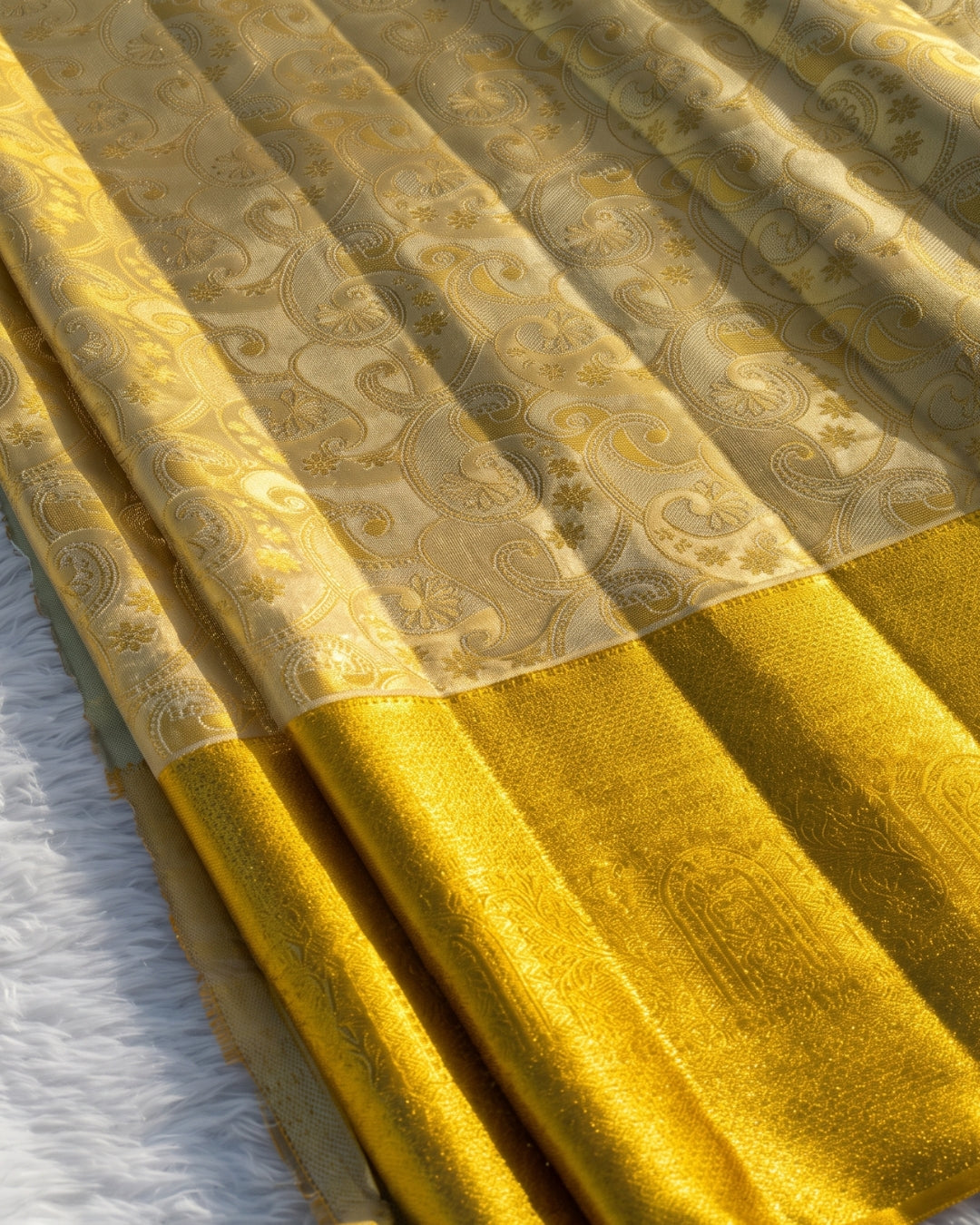 Gunjan - Mustard Yellow Kanjivaram Silk Blend Saree