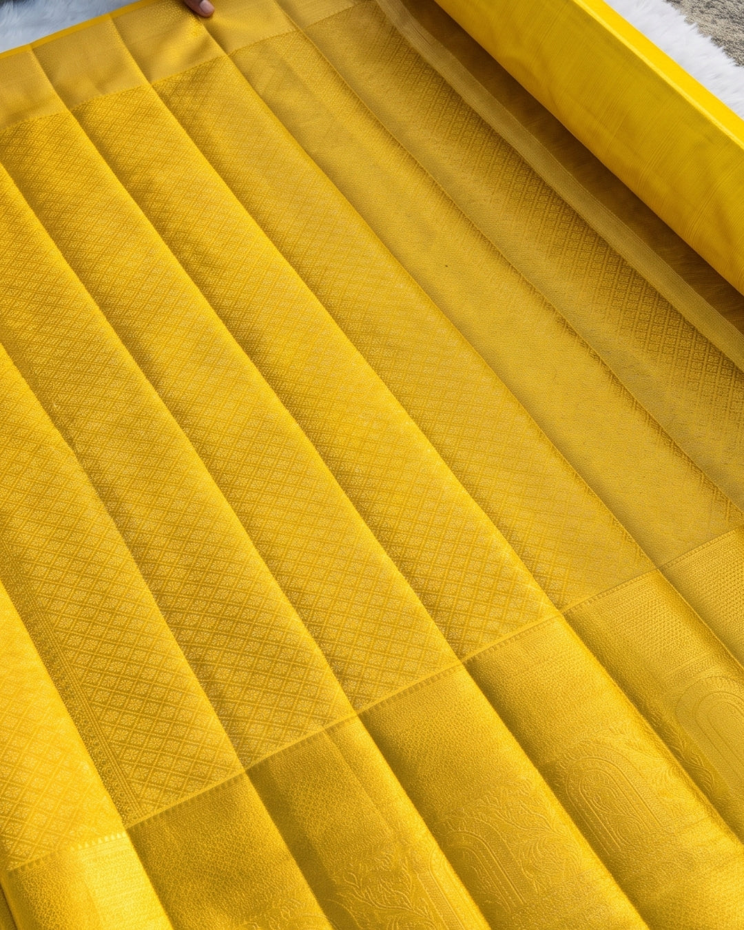Gunjan - Mustard Yellow Kanjivaram Silk Blend Saree