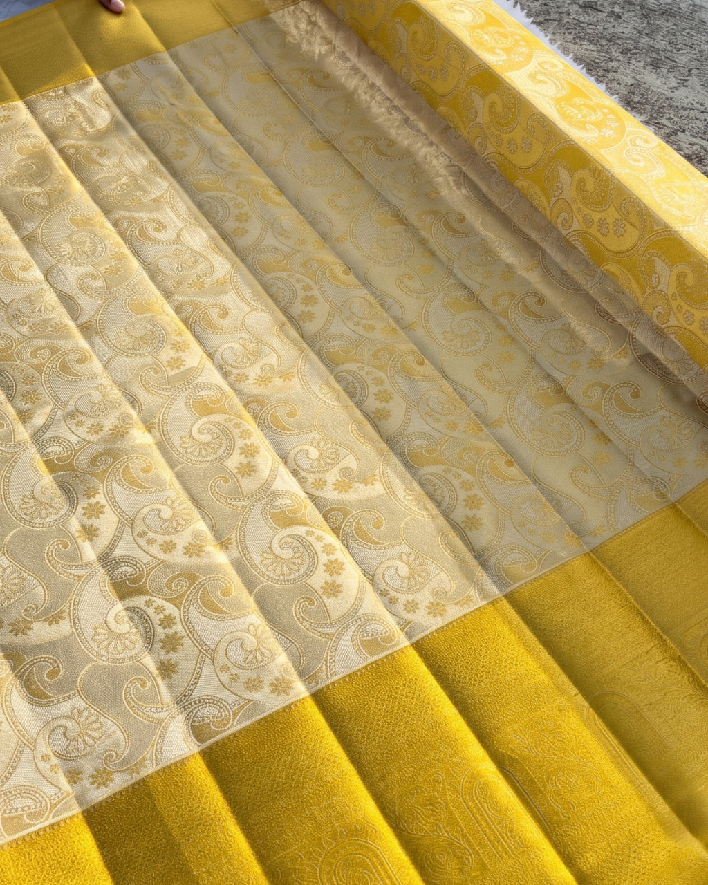 Gunjan - Mustard Yellow Kanjivaram Silk Blend Saree