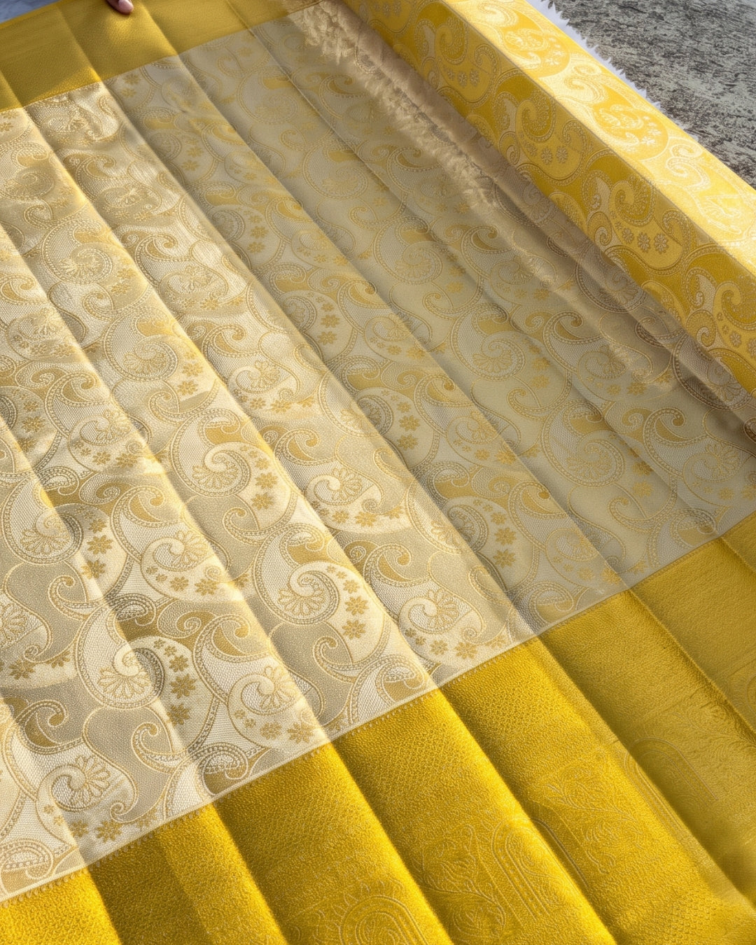 Gunjan - Mustard Yellow Kanjivaram Silk Blend Saree