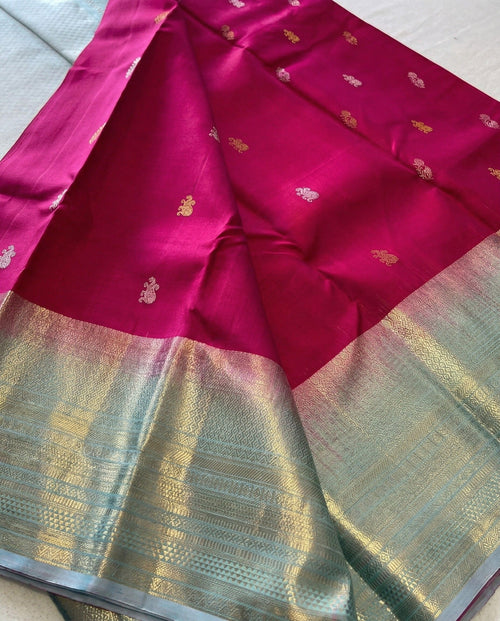 Shakini - Elegant Magenta Silk Saree with Contrast Zari Pallu