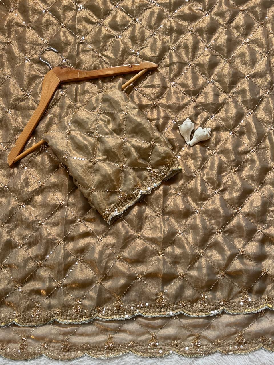 Gold Space Silk Designer Saree with Beads & Sequin Handwork