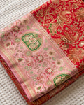 Faira - Vermilion Peacock Woven Banarasi Silk Blend Saree