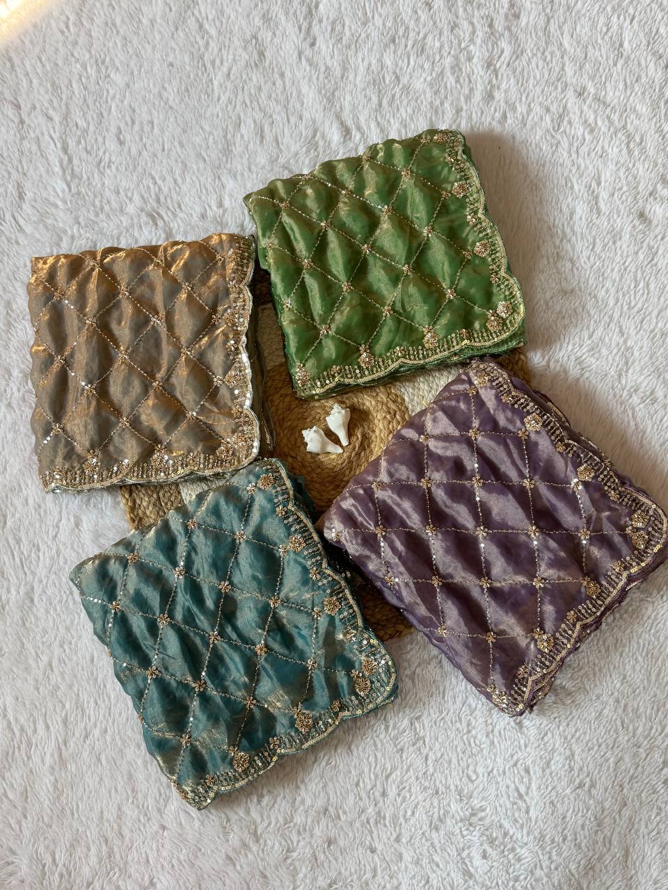 Green Space Silk Designer Saree with Beads & Sequin Handwork