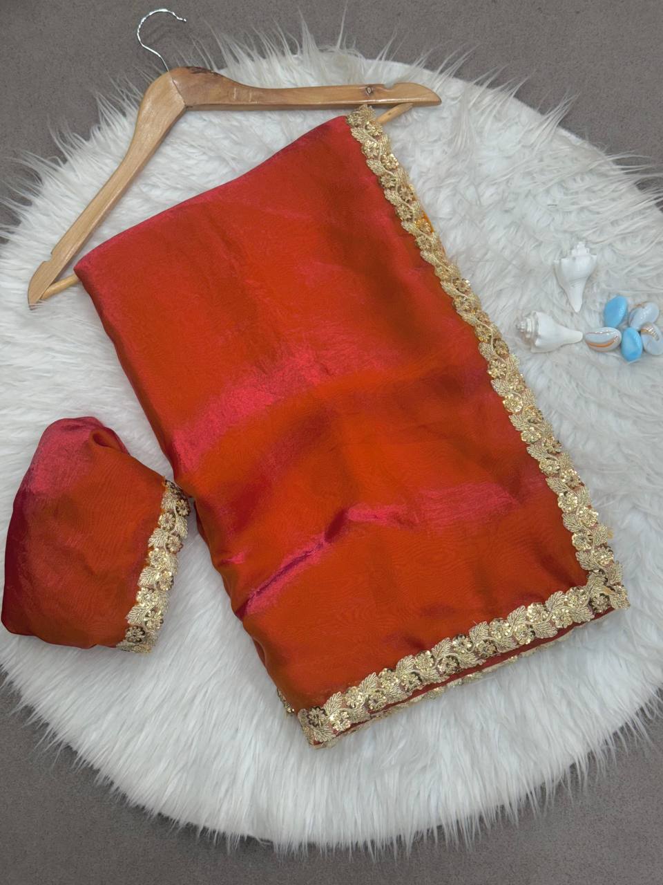 Burnt Orange Two Tone Space Silk Bollywood Celebrity Saree