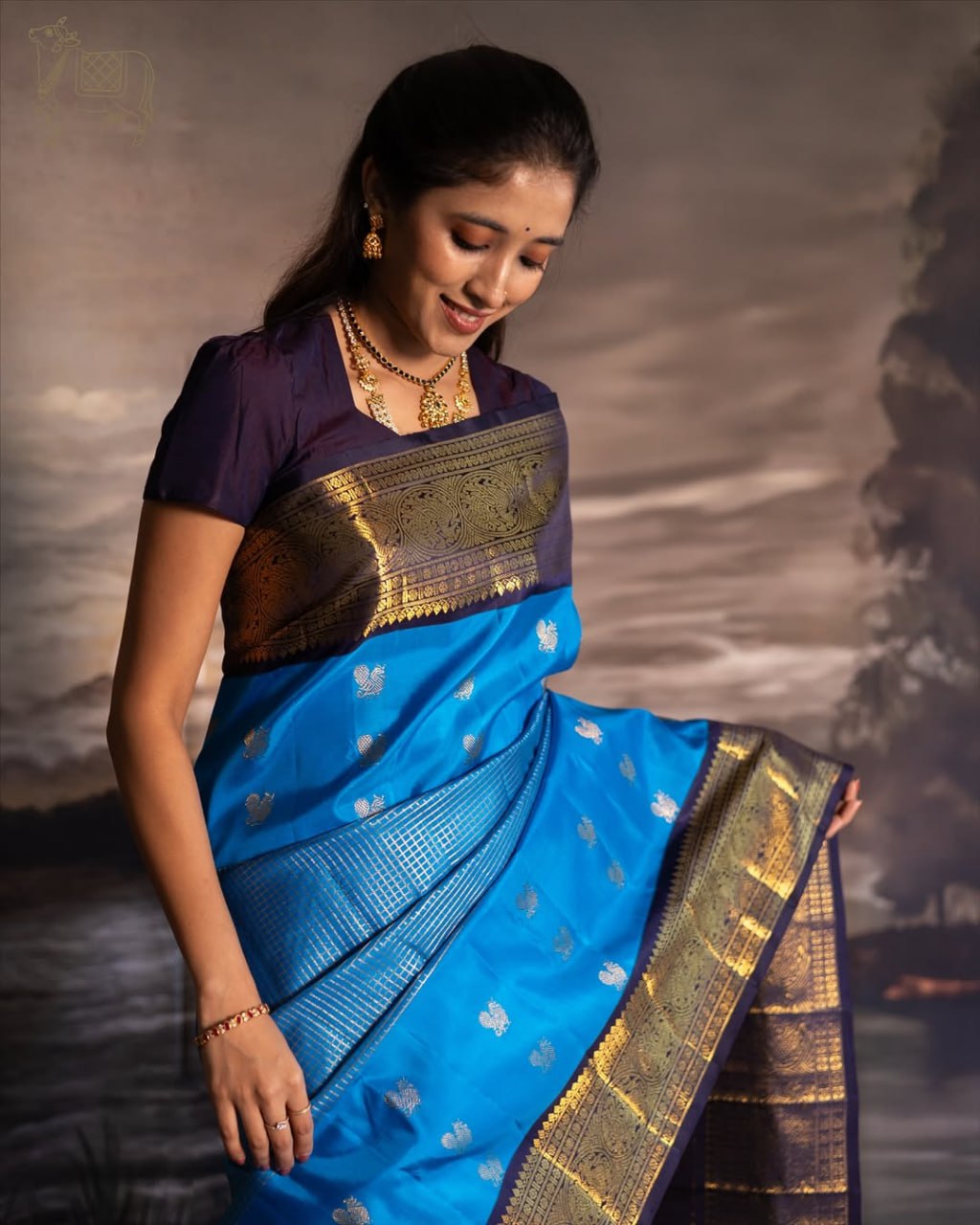 Lekha – Royal Blue Banarasi Soft Silk Saree with Silver Butti & Rich Zari Border