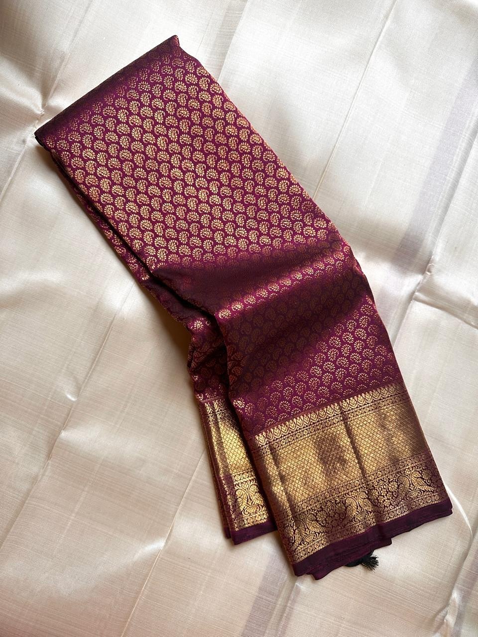 Kalpita – Wine Purple Banarasi Soft Silk Saree with Classic Zari Butti & Rich Border