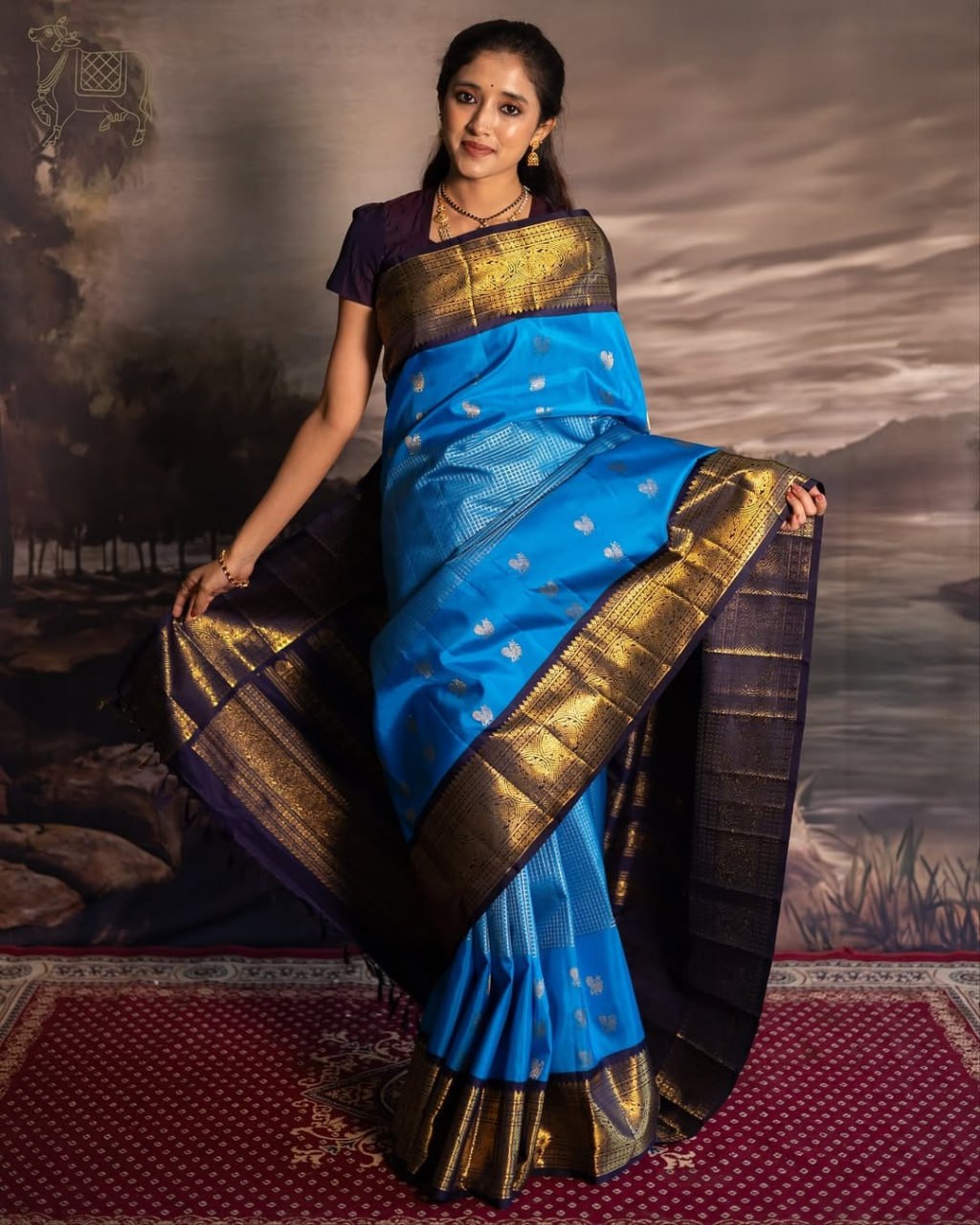 Lekha – Royal Blue Banarasi Soft Silk Saree with Silver Butti & Rich Zari Border
