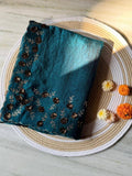Teal Blue Fendy Chiffon Party Wear Saree with Diamond Cut Dana Zarkhand Work