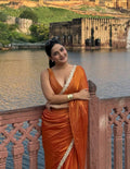 Burnt Orange Two Tone Space Silk Bollywood Celebrity Saree