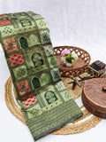 Sabita – Olive Green Banarasi Soft Silk Saree with Patchwork Zari Weave & Rich Pallu
