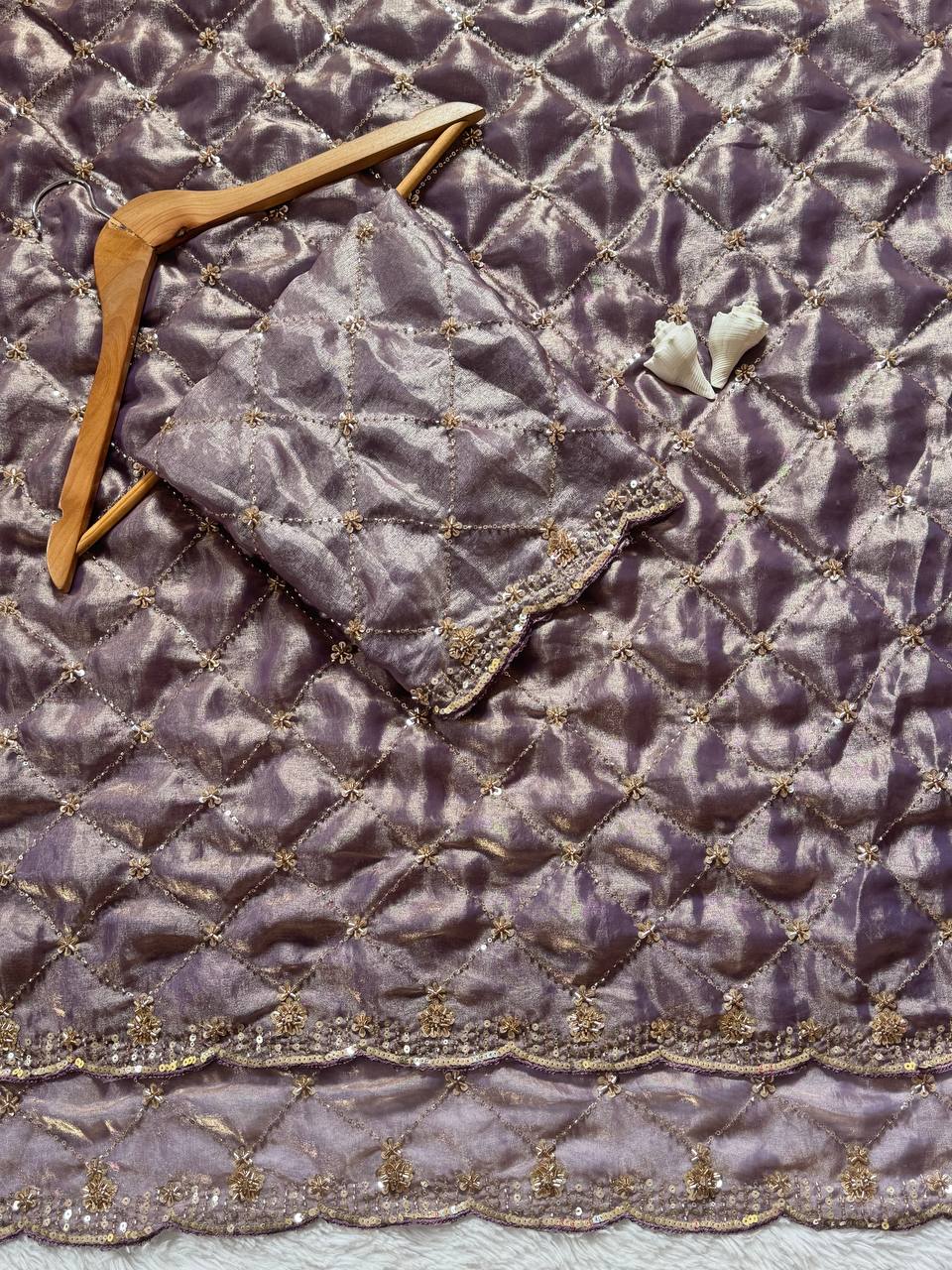 Lavender Space Silk Designer Saree with Beads & Sequin Handwork