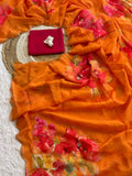 Mustard Orange Soft Tabi Organza Saree with Floral Cut Dana Handwork