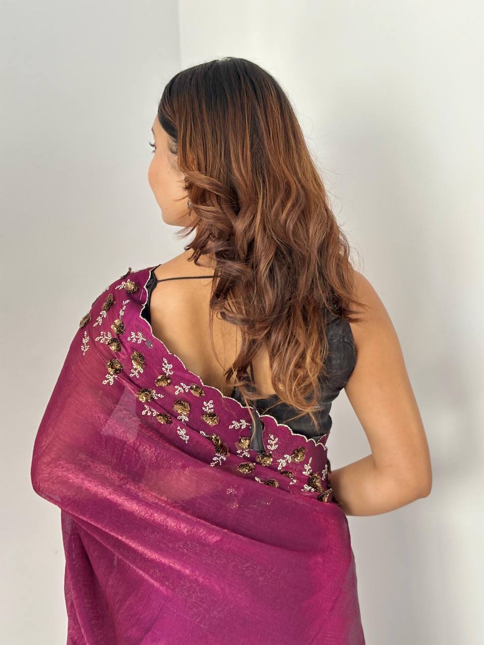 Magenta Two-Tone Fendy Chiffon Party Wear Saree with Diamond Cut Dana Zarkhand Work