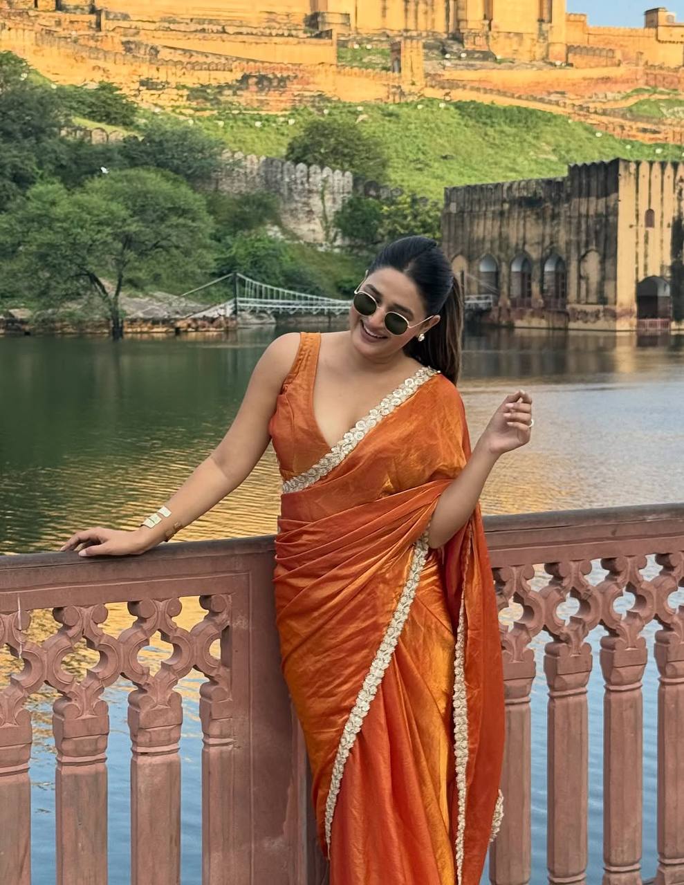 Burnt Orange Two Tone Space Silk Bollywood Celebrity Saree