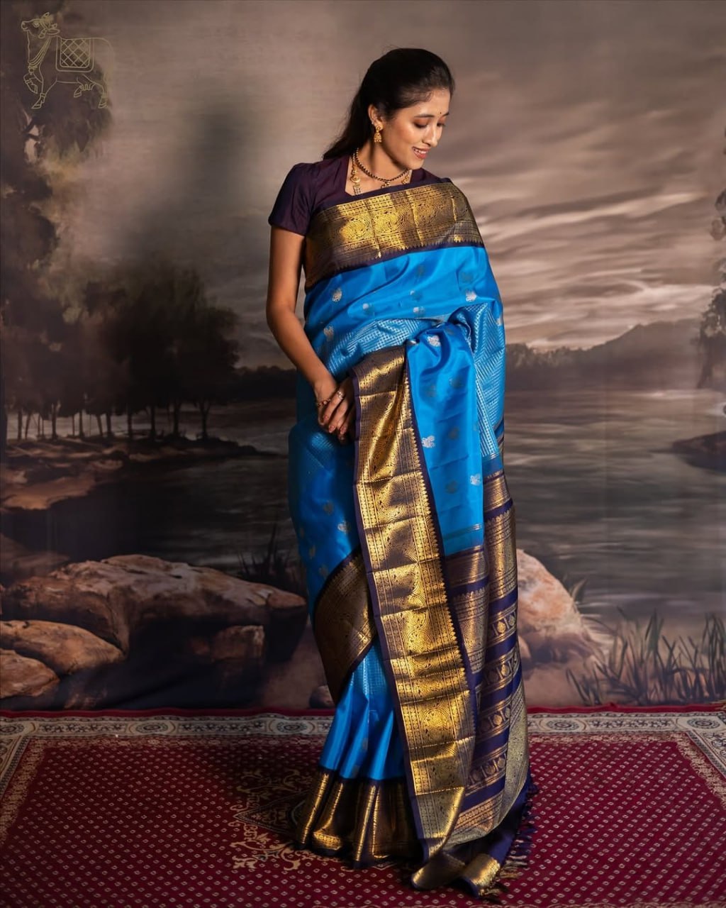 Lekha – Royal Blue Banarasi Soft Silk Saree with Silver Butti & Rich Zari Border