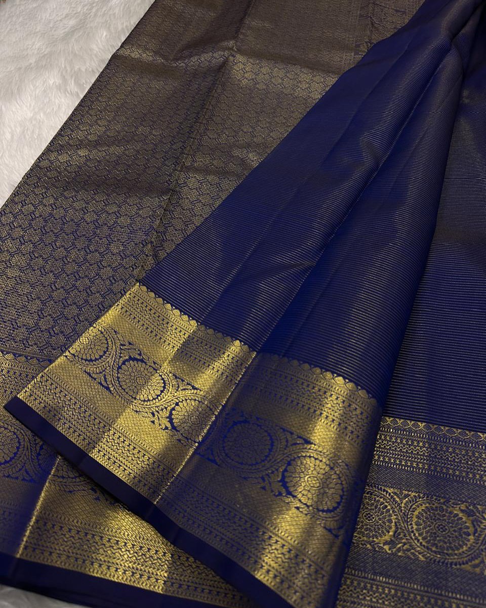 Ayushi – Royal Blue Banarasi Soft Silk Saree with Gold Zari Butti & Classic Border