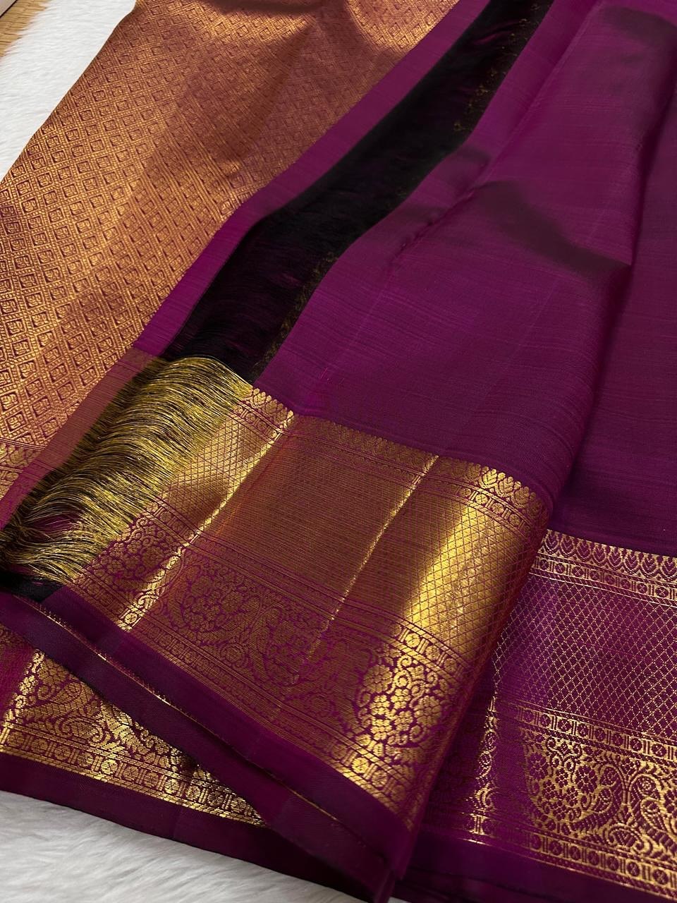 Kalpita – Wine Purple Banarasi Soft Silk Saree with Classic Zari Butti & Rich Border