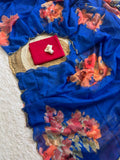 Royal Blue Soft Tabi Organza Saree with Floral Cut Dana Handwork