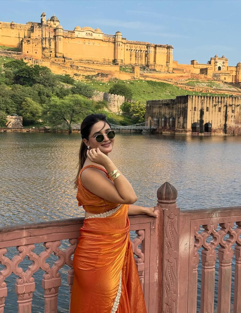 Burnt Orange Two Tone Space Silk Bollywood Celebrity Saree