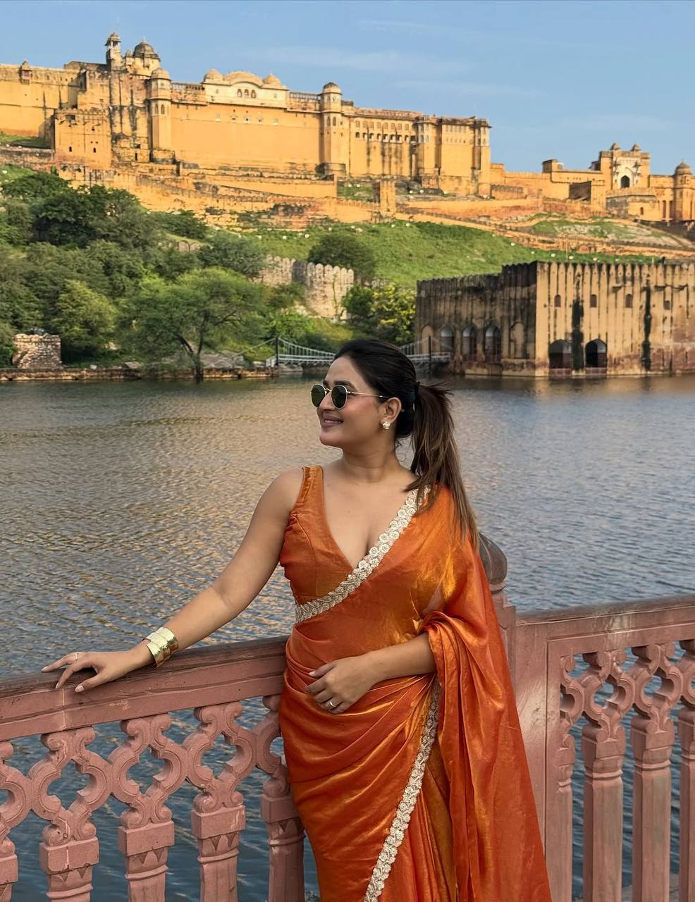 Burnt Orange Two Tone Space Silk Bollywood Celebrity Saree