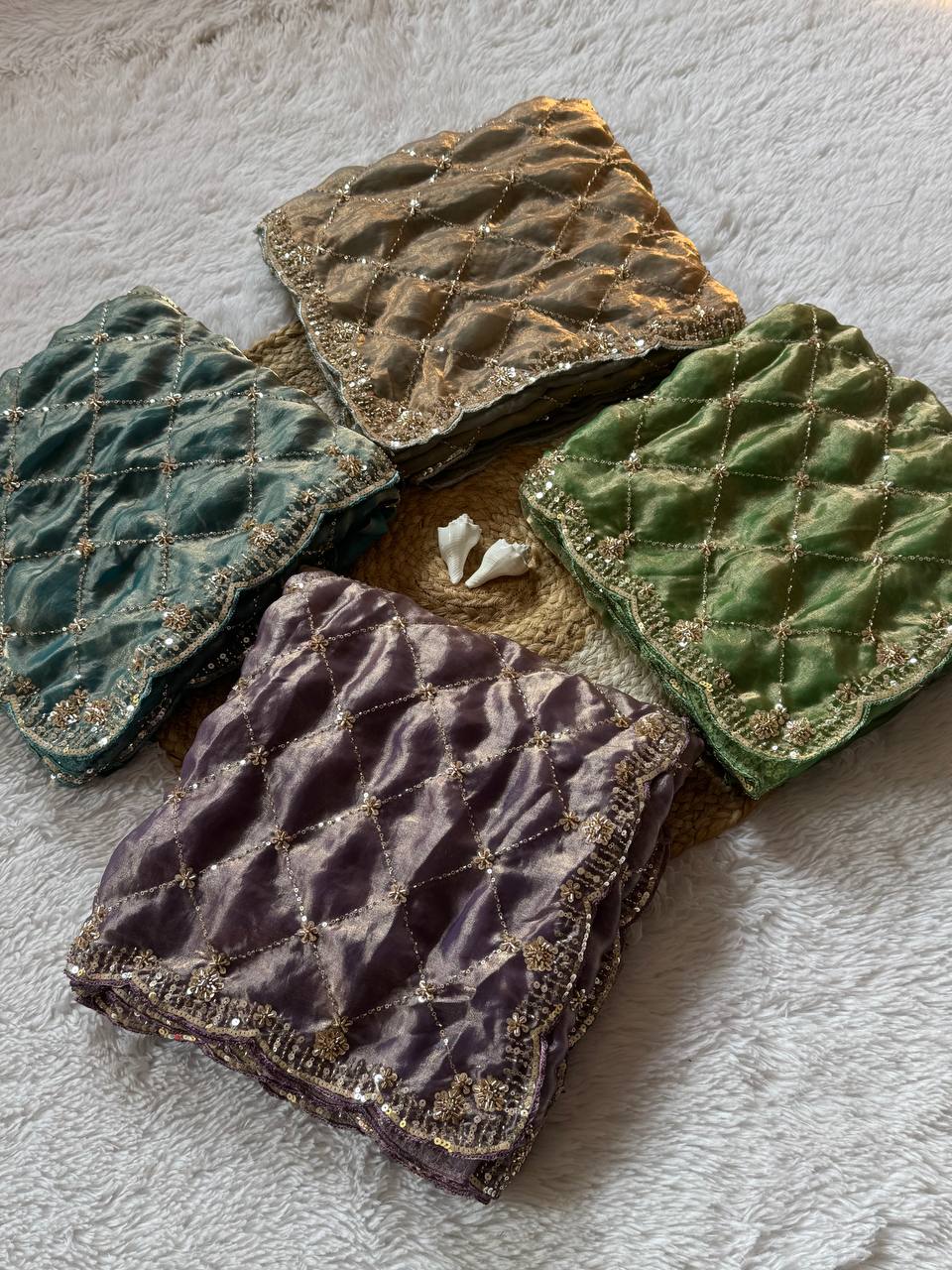 Green Space Silk Designer Saree with Beads & Sequin Handwork