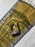 Olive Green2 Soft Space Silk Saree with Pure Zari Border & Rich Zari Pallu
