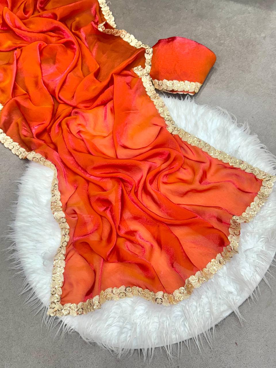 Burnt Orange Two Tone Space Silk Bollywood Celebrity Saree